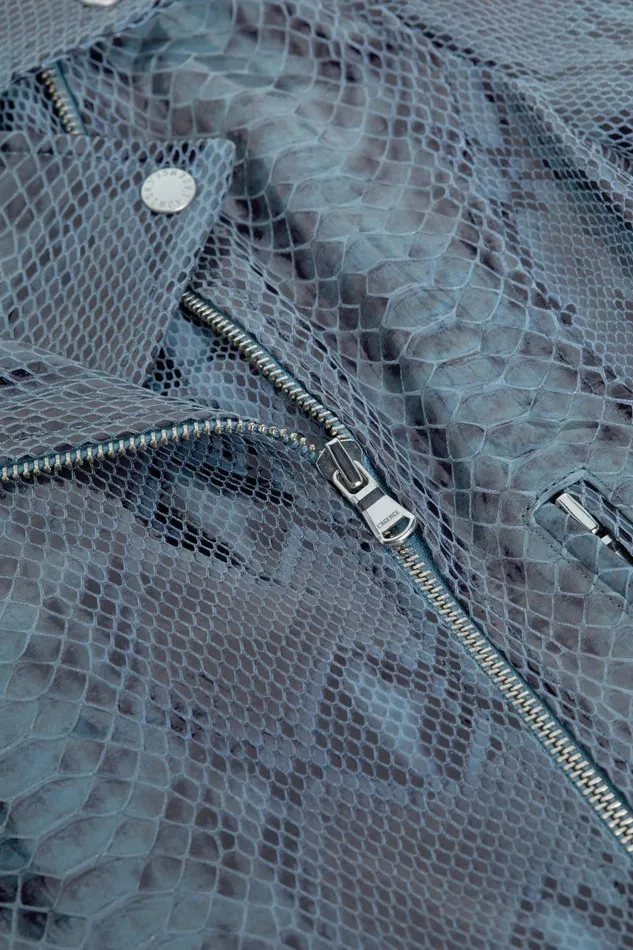 Biker Leather Jacket Blue Snake Women L039Agence Blazers and Jackets Biker Leather Jacket Blue Snake Women L039Agence Blazers and Jackets