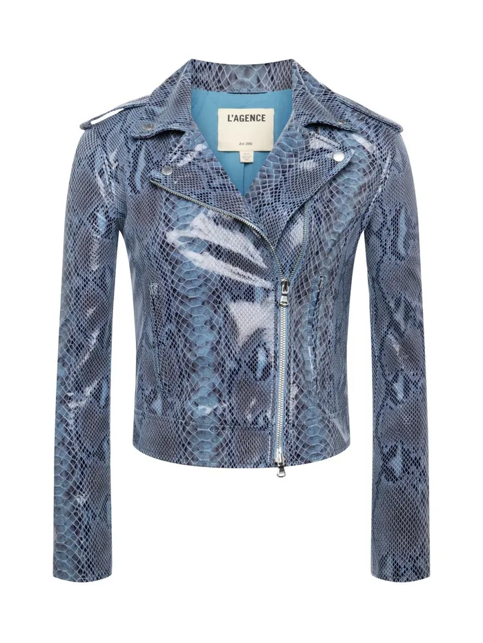 Biker Leather Jacket Blue Snake Women L039Agence Blazers and Jackets Biker Leather Jacket Blue Snake Women L039Agence Blazers and Jackets