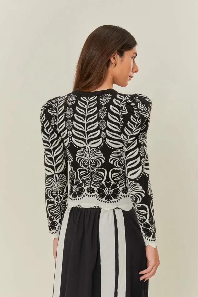Black Ainika Tropical Splendor Puff Sleeve Knit Blouse Women FARM Rio Blouses Black Ainika Tropical Splendor Puff Sleeve Knit Blouse Women FARM Rio Blouses
