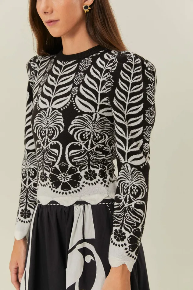 Black Ainika Tropical Splendor Puff Sleeve Knit Blouse Women FARM Rio Blouses Black Ainika Tropical Splendor Puff Sleeve Knit Blouse Women FARM Rio Blouses