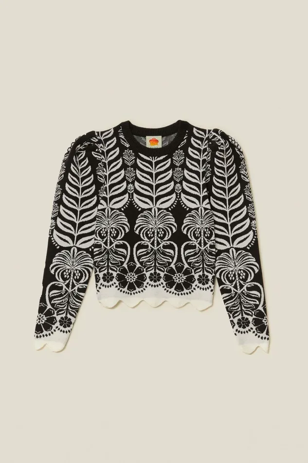 Black Ainika Tropical Splendor Puff Sleeve Knit Blouse Women FARM Rio Blouses Black Ainika Tropical Splendor Puff Sleeve Knit Blouse Women FARM Rio Blouses