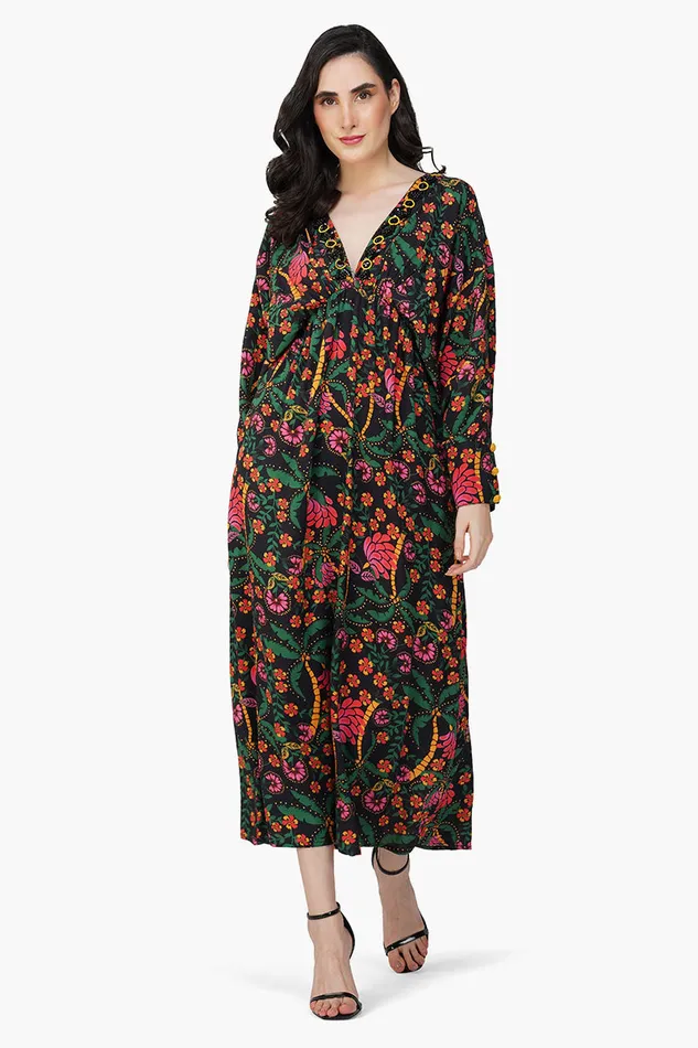 Black Autumn Flora Embellished Maxi Dress Black Autumn Flora Embellished Maxi Dress