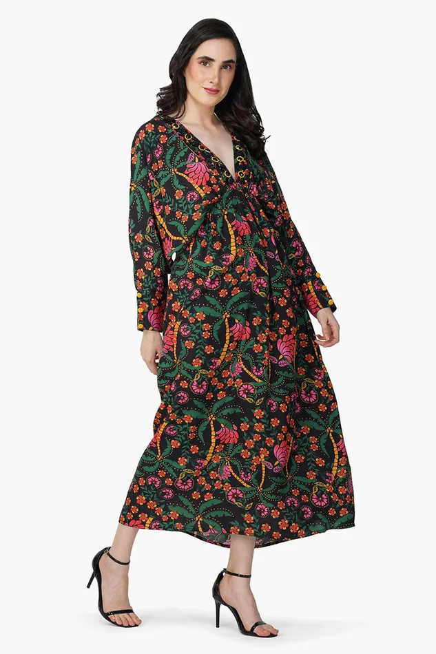 Black Autumn Flora Embellished Maxi Dress Black Autumn Flora Embellished Maxi Dress