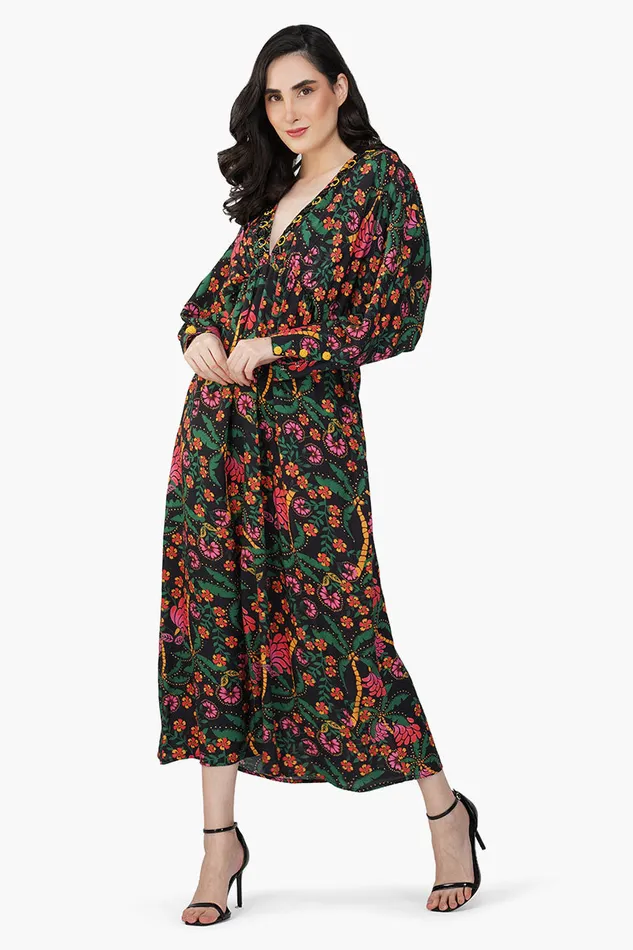 Black Autumn Flora Embellished Maxi Dress Black Autumn Flora Embellished Maxi Dress