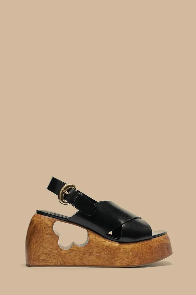 Black Cross Flower Wedge Sandal Women FARM Rio Sandals