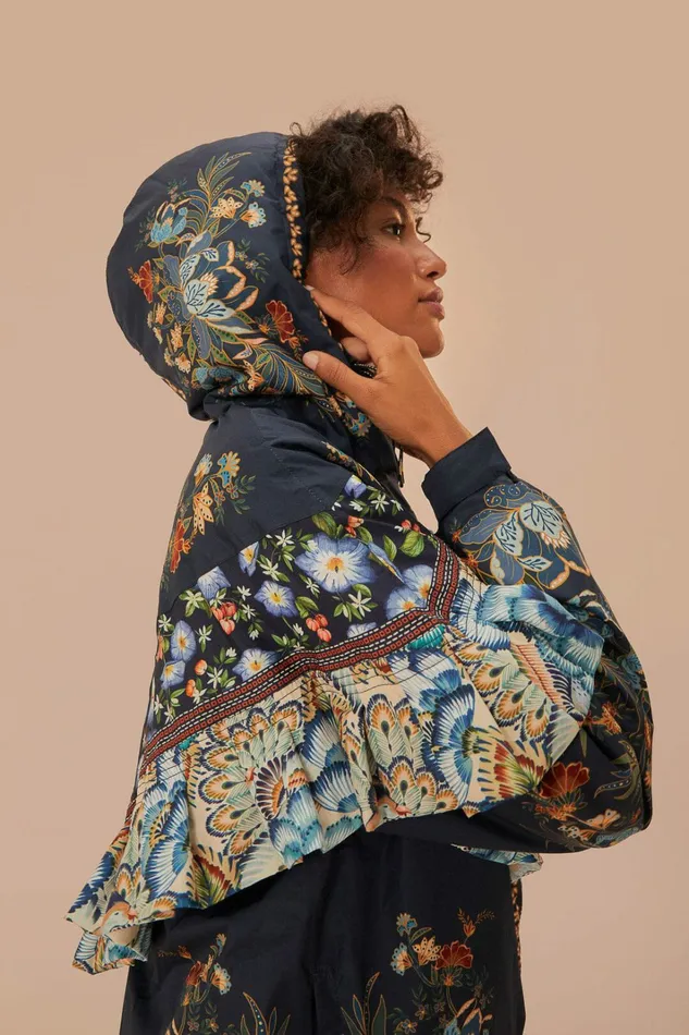 Black Flowers Ruffle Ski Jacket Women FARM Rio Puffer Jackets Black Flowers Ruffle Ski Jacket Women FARM Rio Puffer Jackets