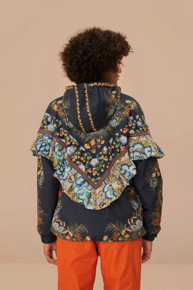 Black Flowers Ruffle Ski Jacket Women FARM Rio Puffer Jackets Black Flowers Ruffle Ski Jacket Women FARM Rio Puffer Jackets