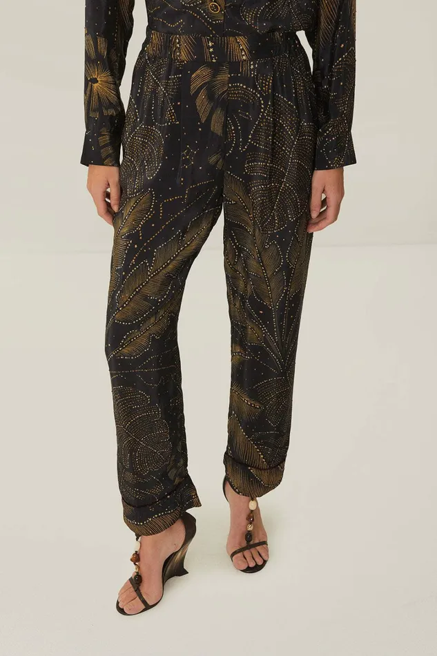 Black Golden Foliage Pajama Pants Women FARM Rio Pants