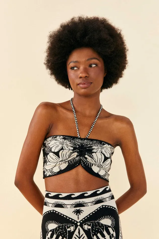 Black Macaw Elegance Knit Top Women FARM Rio Crop Tops