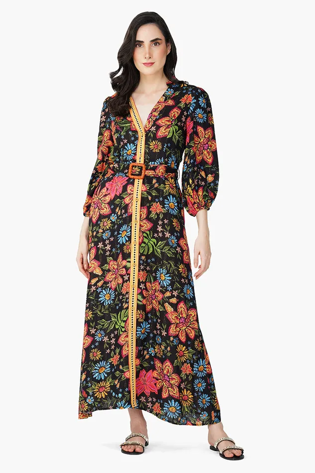 Black Multi Floret Shirt Dress Black Multi Floret Shirt Dress