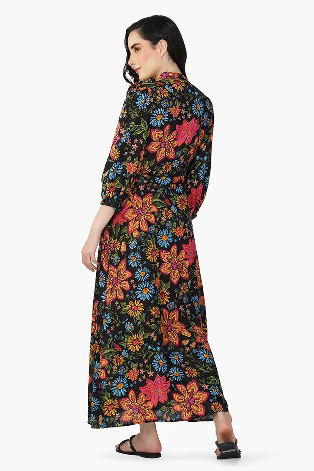 Black Multi Floret Shirt Dress Black Multi Floret Shirt Dress