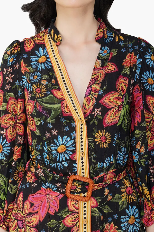 Black Multi Floret Shirt Dress Black Multi Floret Shirt Dress