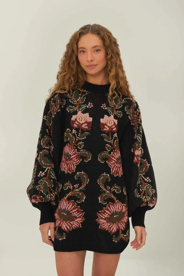 Black Ravenala Knit Mini Dress Women FARM Rio Mini Dresses