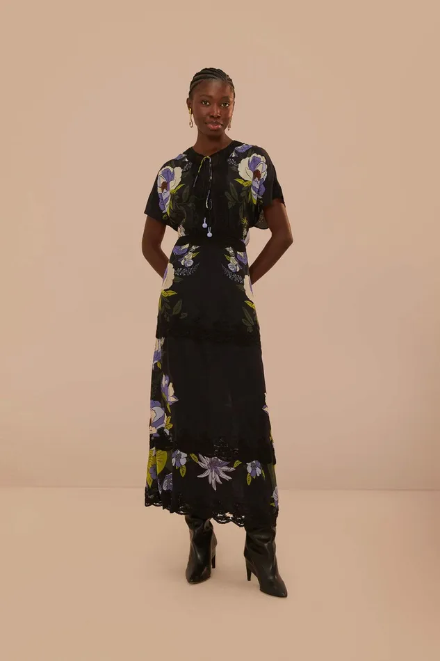 Black Soft Garden Lace Maxi Dress Women FARM Rio Maxi Dresses