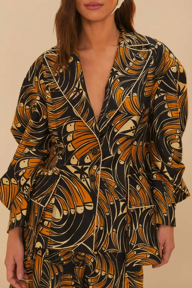 Black Toucans Spirals Blazer Women FARM Rio Blazers Black Toucans Spirals Blazer Women FARM Rio Blazers