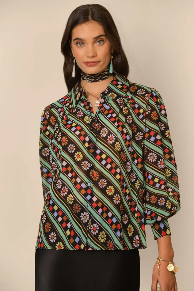 Blake Black Retro Stripe Women RIXO Tops