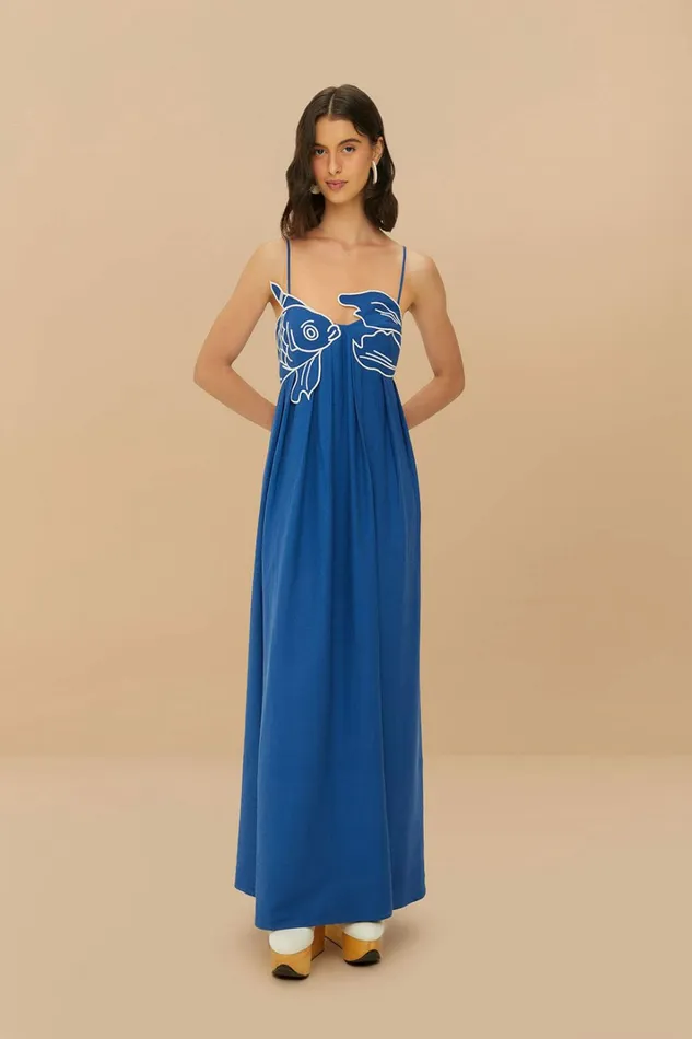 Blue Fish Top Lenzing Ecovero Euroflax Maxi Dress Women FARM Rio Crop Tops
