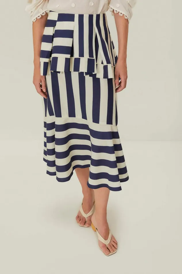 Blue Mixed Stripes Midi Skirt Women FARM Rio Skirts Blue Mixed Stripes Midi Skirt Women FARM Rio Skirts