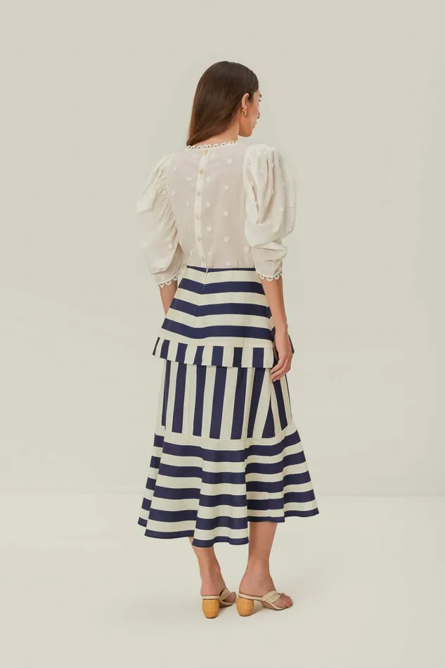Blue Mixed Stripes Midi Skirt Women FARM Rio Skirts Blue Mixed Stripes Midi Skirt Women FARM Rio Skirts