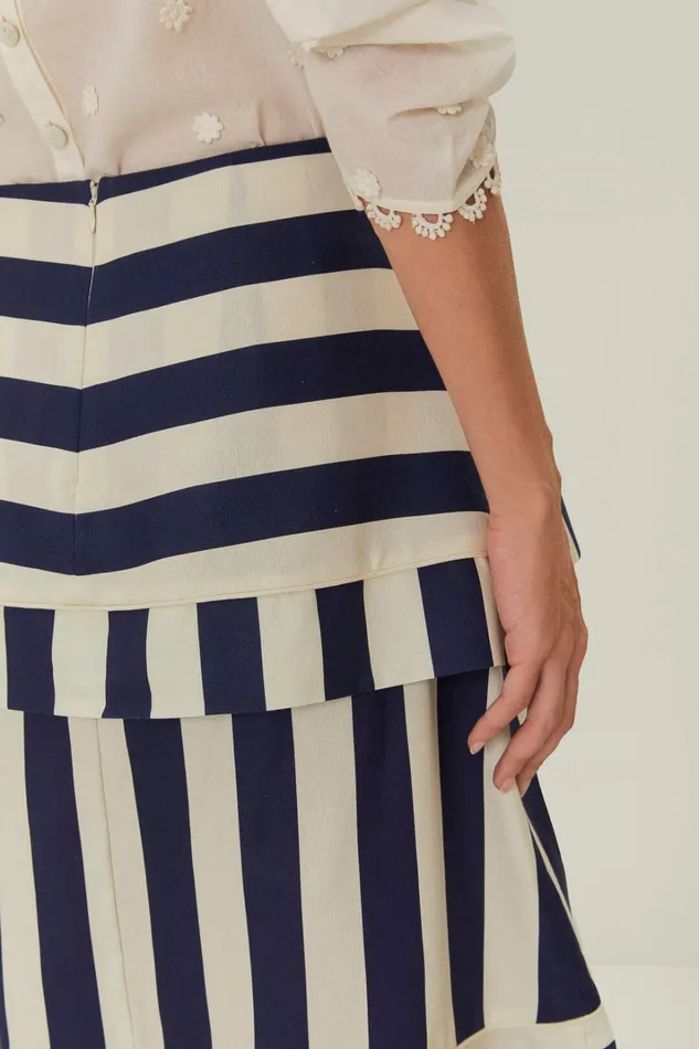 Blue Mixed Stripes Midi Skirt Women FARM Rio Skirts Blue Mixed Stripes Midi Skirt Women FARM Rio Skirts