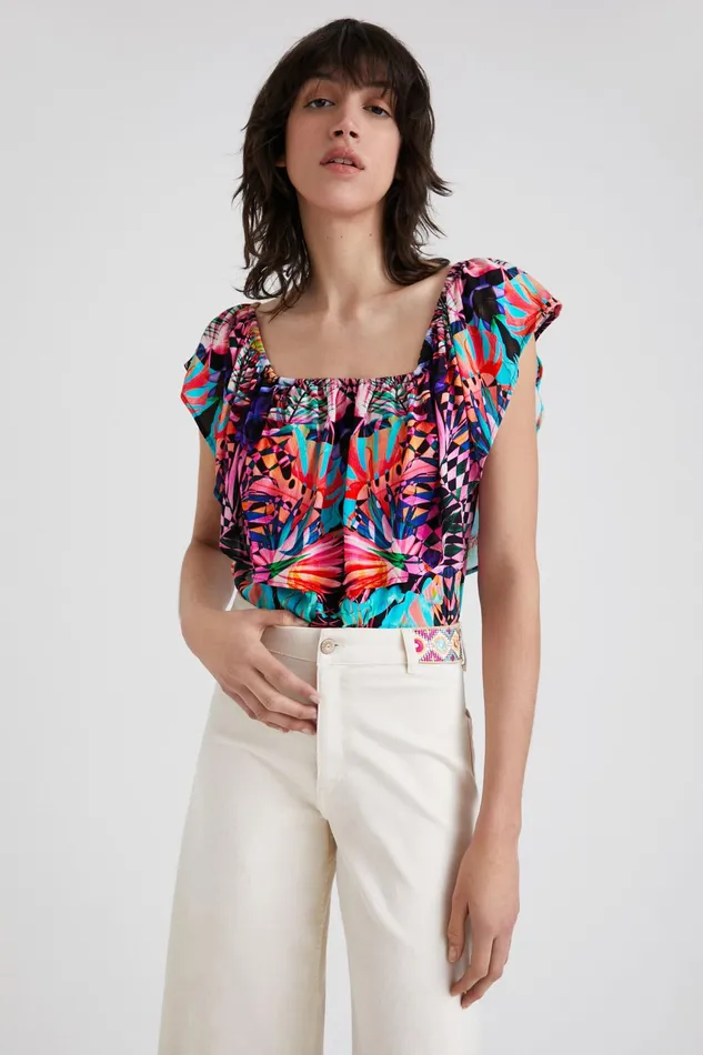 Boat Neck Geometric Bodysuit Women Desigual Tops and Shirts