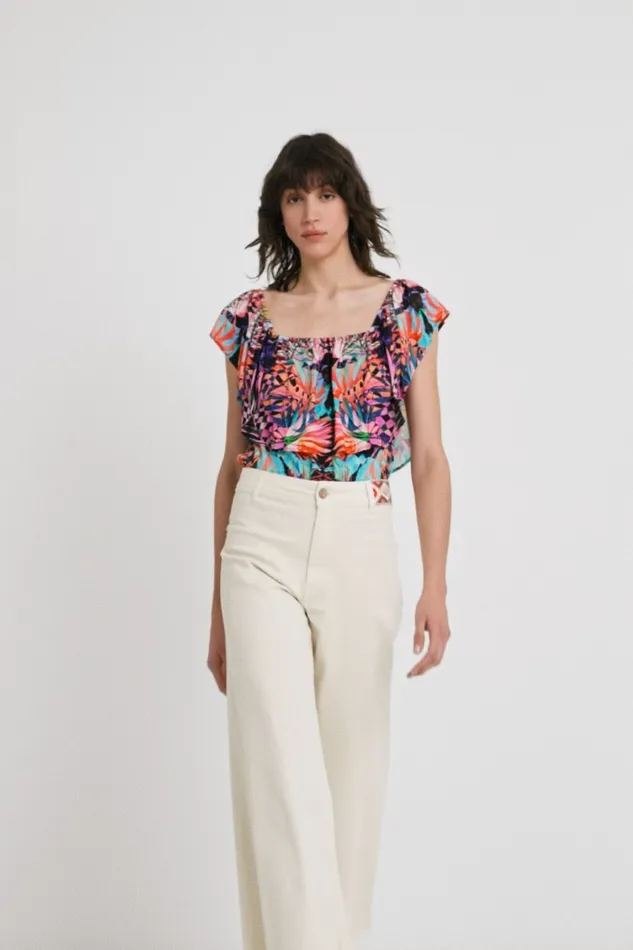 Boat Neck Geometric Bodysuit Women Desigual Tops and Shirts