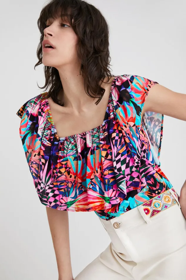 Boat Neck Geometric Bodysuit Women Desigual Tops and Shirts