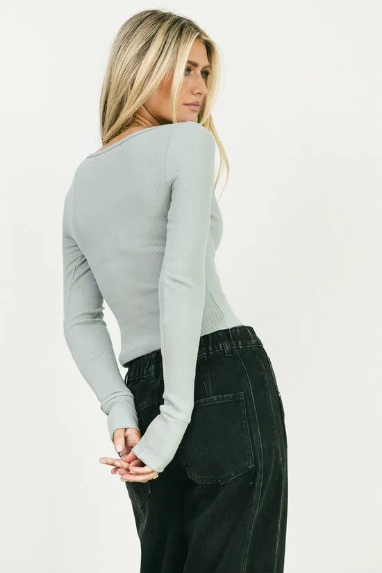 Bohme Abigail Waffle Knit Top In Baby Blue Baby Blue Women Tees and Tanks