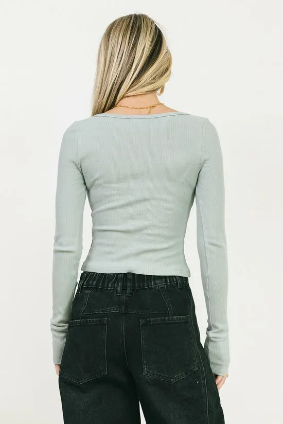 Bohme Abigail Waffle Knit Top In Baby Blue Baby Blue Women Tees and Tanks
