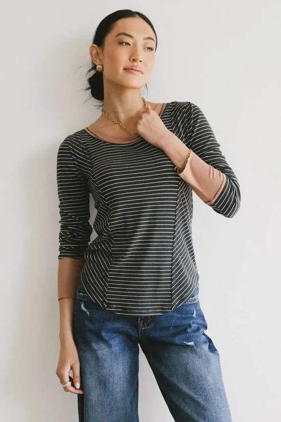 Bohme Alexandra Striped Top In Slate Slate Women Tees and Tanks