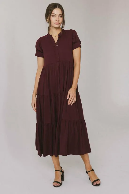 Bohme Amanda Tiered Dress In Burgundy Burgundy Women Dresses