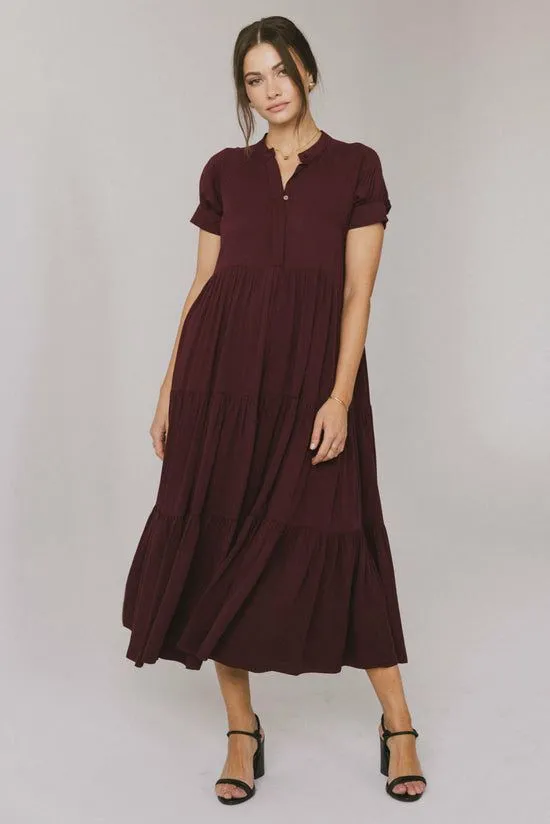 Bohme Amanda Tiered Dress In Burgundy Burgundy Women Dresses