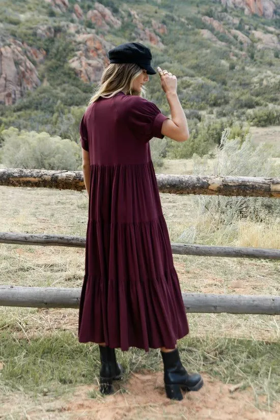 Bohme Amanda Tiered Dress In Burgundy Burgundy Women Dresses