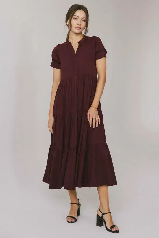Bohme Amanda Tiered Dress In Burgundy Burgundy Women Dresses