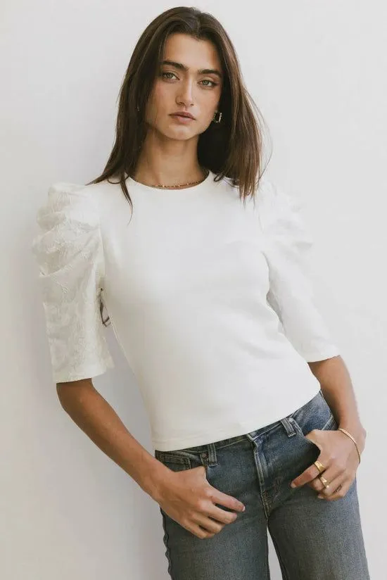 Bohme Andrea Mixed Media Top In Cream Cream Women Tees and Tanks