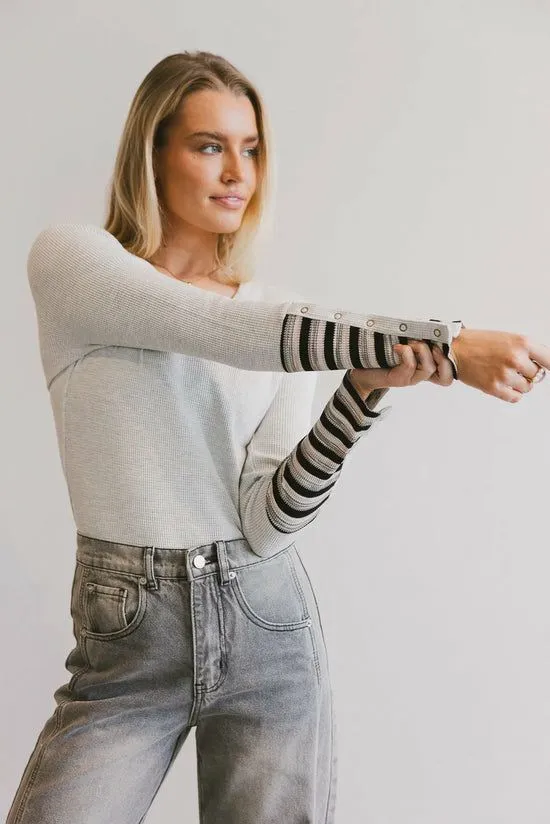 Bohme Ashton Waffle Knit Top In Grey Heather Grey Women Tees and Tanks