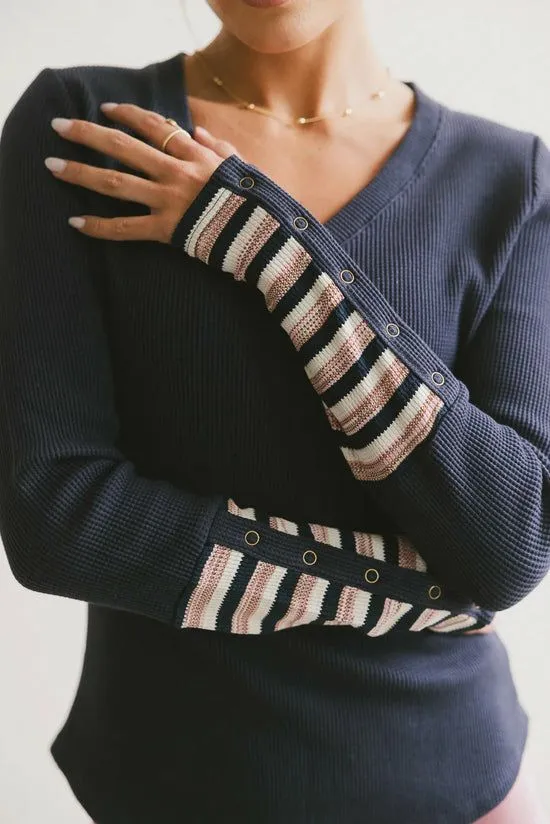 Bohme Ashton Waffle Knit Top In Navy Navy Women Tees and Tanks