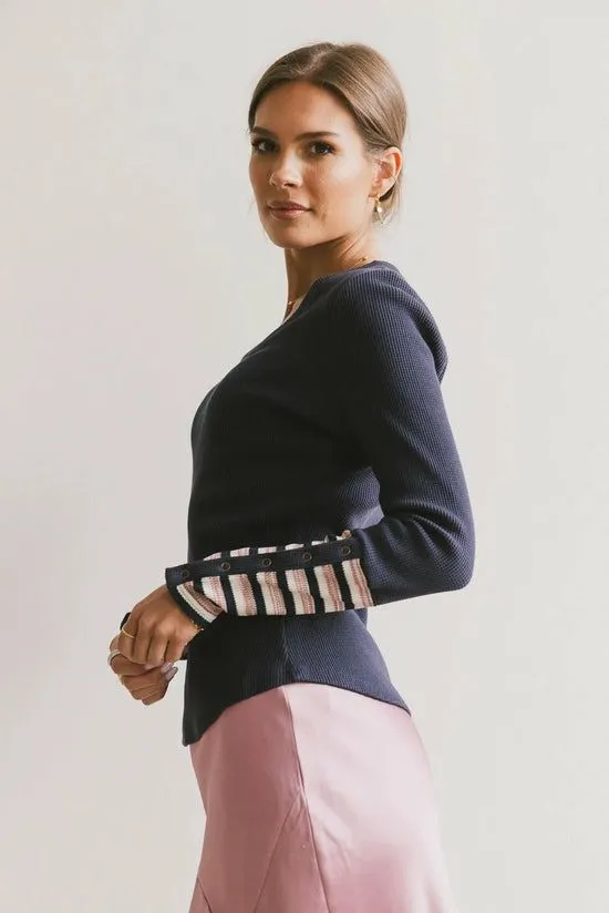 Bohme Ashton Waffle Knit Top In Navy Navy Women Tees and Tanks