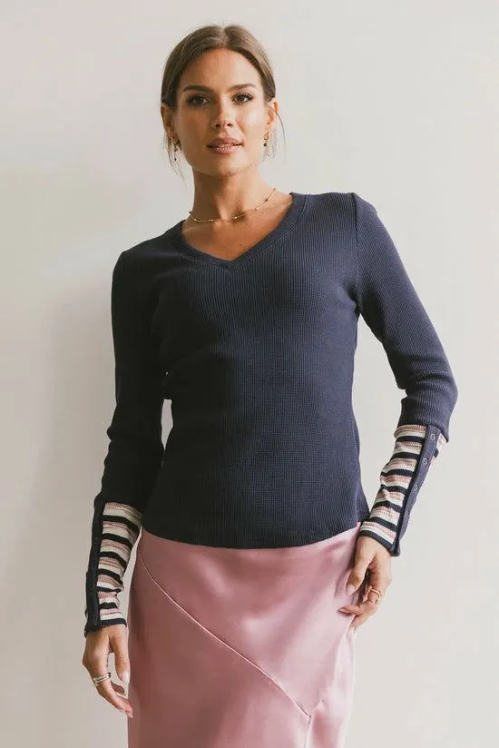 Bohme Ashton Waffle Knit Top In Navy Navy Women Tees and Tanks