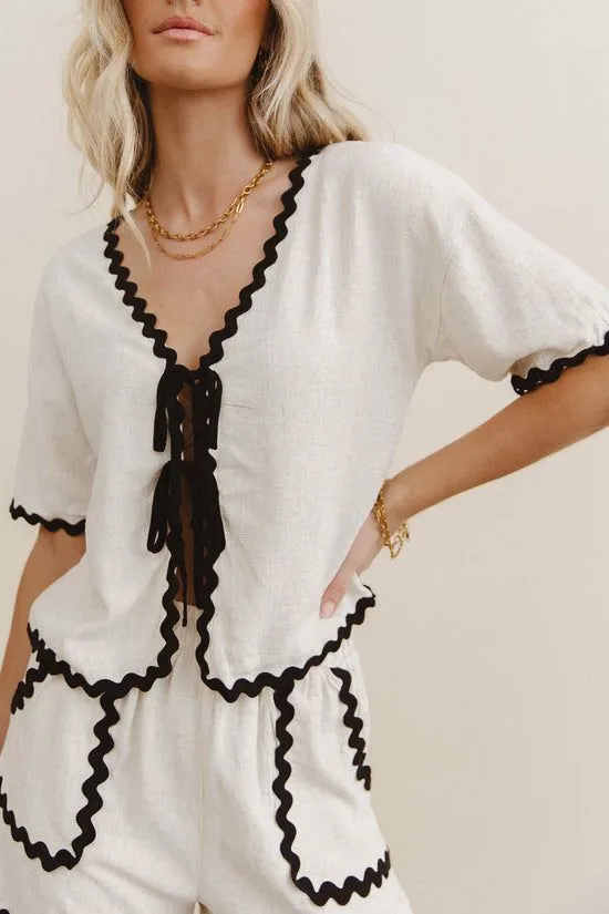 Bohme Bailey Ric Rac Tie Front Top Oatmeal Women Sets
