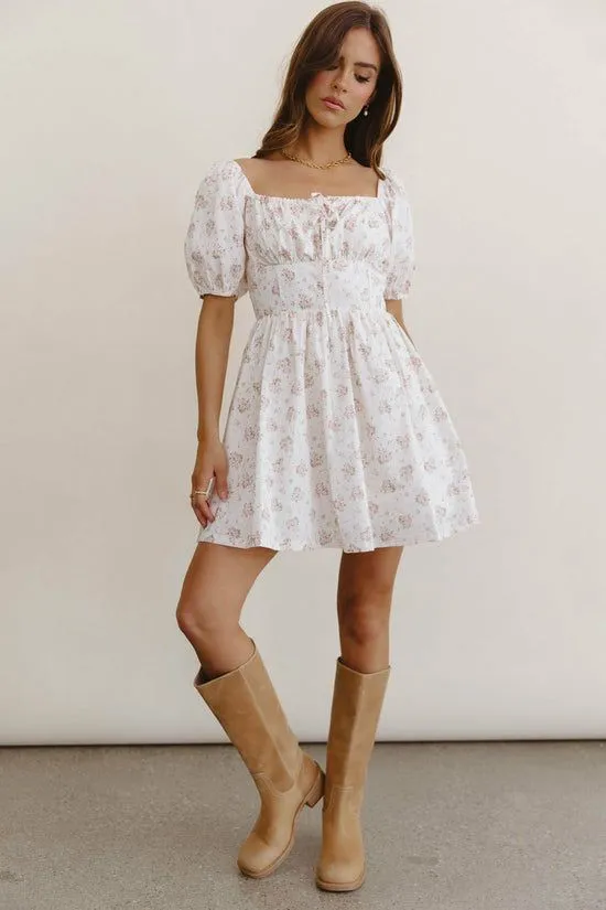 Bohme Bessie Floral Mini Dress Cream Women Dresses