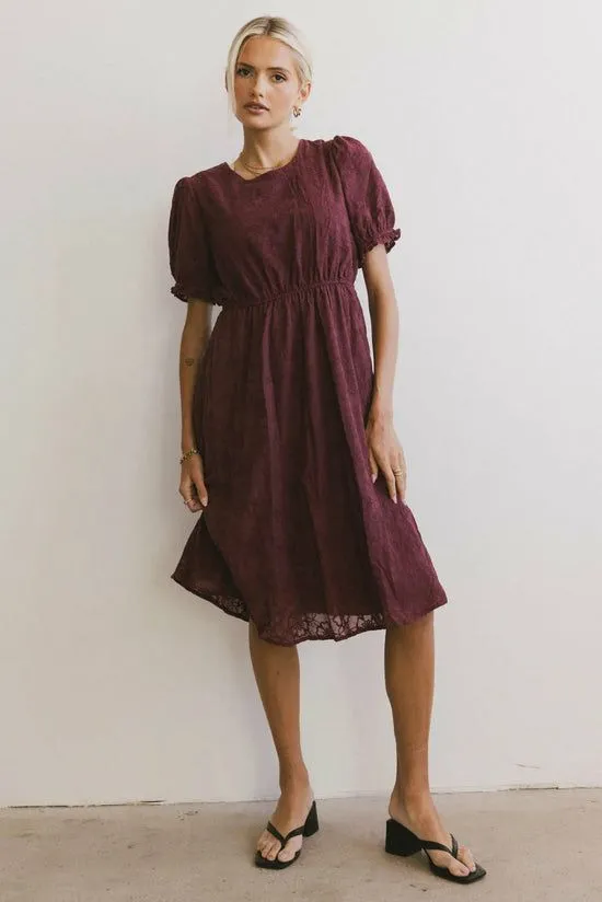Bohme Cecy Embroidered Midi Dress In Burgundy Burgundy Women Dresses