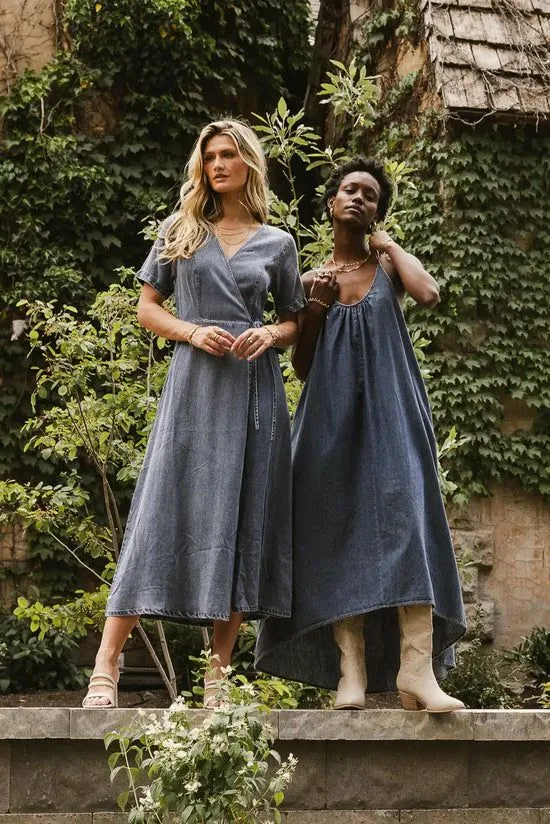 Bohme Chance Denim Wrap Dress Medium Wash Women Dresses