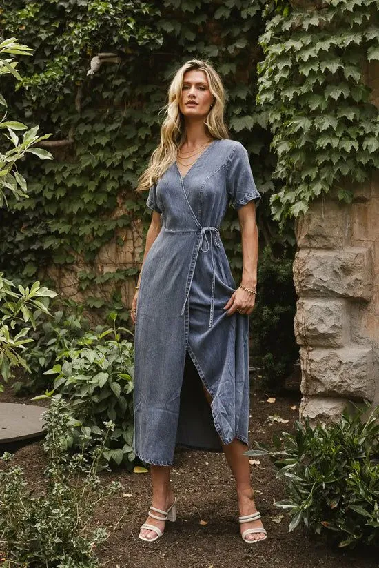 Bohme Chance Denim Wrap Dress Medium Wash Women Dresses