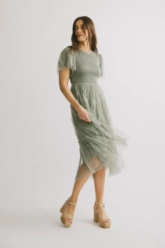 Bohme Charlie Lace Midi Dress Sage Women Dresses