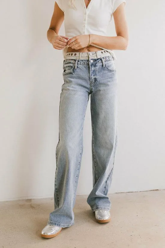 Bohme Cierra Double Waisted Wide Leg Jeans Medium Wash Women All Bottoms