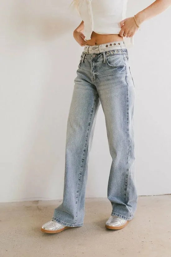 Bohme Cierra Double Waisted Wide Leg Jeans Medium Wash Women All Bottoms