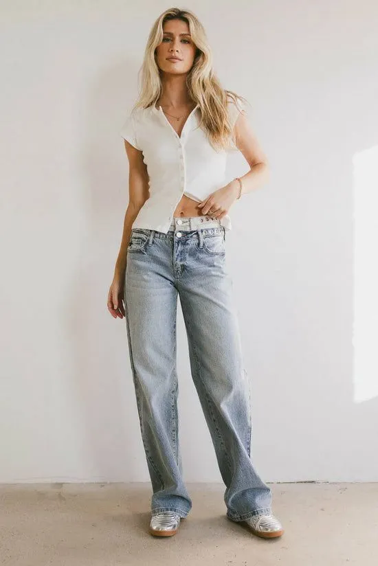 Bohme Cierra Double Waisted Wide Leg Jeans Medium Wash Women All Bottoms