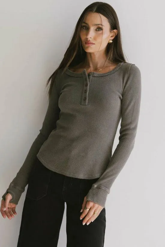 Bohme Conrad Fitted Waffle Tee In Olive Olive Women Tees and Tanks