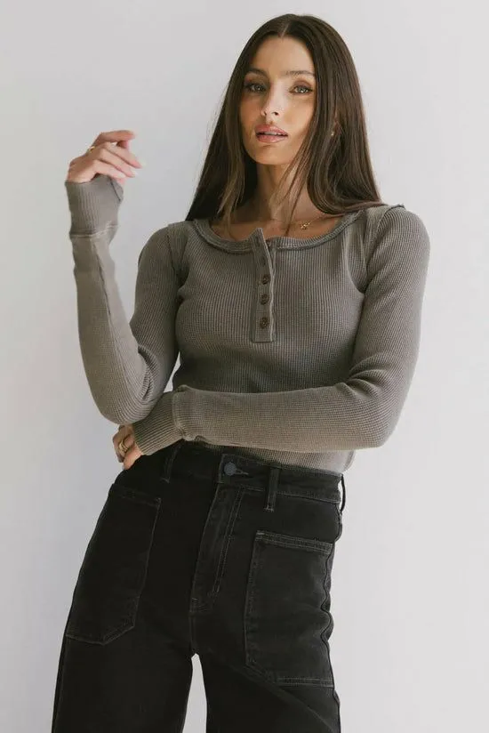 Bohme Conrad Fitted Waffle Tee In Olive Olive Women Tees and Tanks